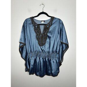 Cocomo Woman Blue Stripes Blouse Short Sleeve Office Tunic Top XL